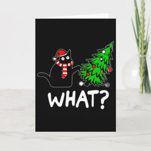 Fun Naughty Black Cat Pushing Christmas Tree Over Card