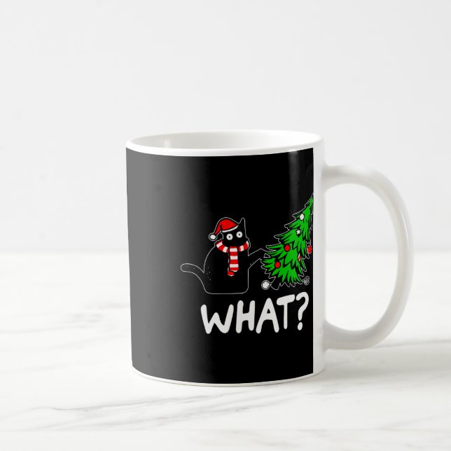 Fun Naughty Black Cat Pushing Christmas Tree Over  Coffee Mug (Right)