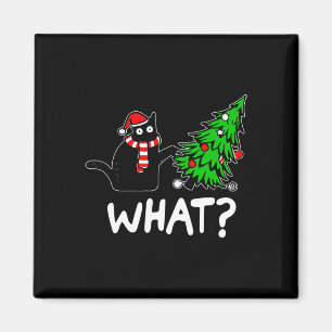 Fun Naughty Black Cat Pushing Christmas Tree Over Magnet