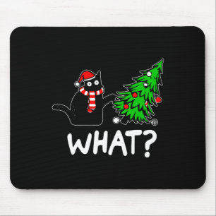 Fun Naughty Black Cat Pushing Christmas Tree Over Mouse Mat