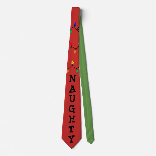 Fun naughty holiday lights red and green tie (Front)