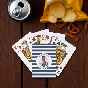 Fun Nautical Blue Striped Personalised Photo  Playing Cards
