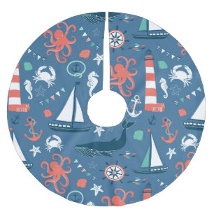 Fun Nautical Graphic Pattern Brushed Polyester Tree Skirt