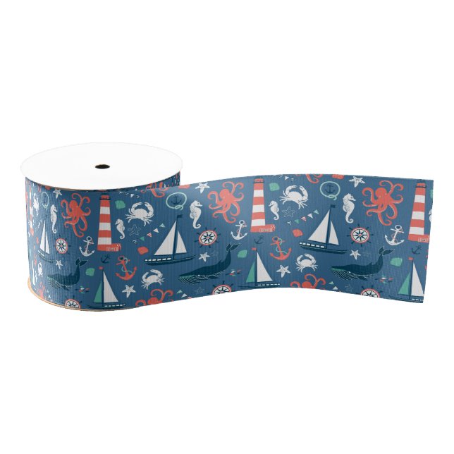 Fun Nautical Graphic Pattern Grosgrain Ribbon (Spool)