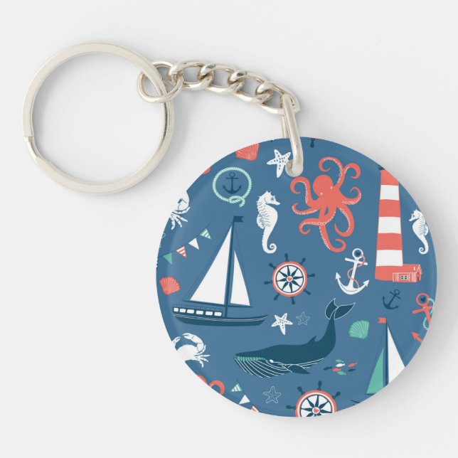Fun Nautical Graphic Pattern Key Ring (Front)