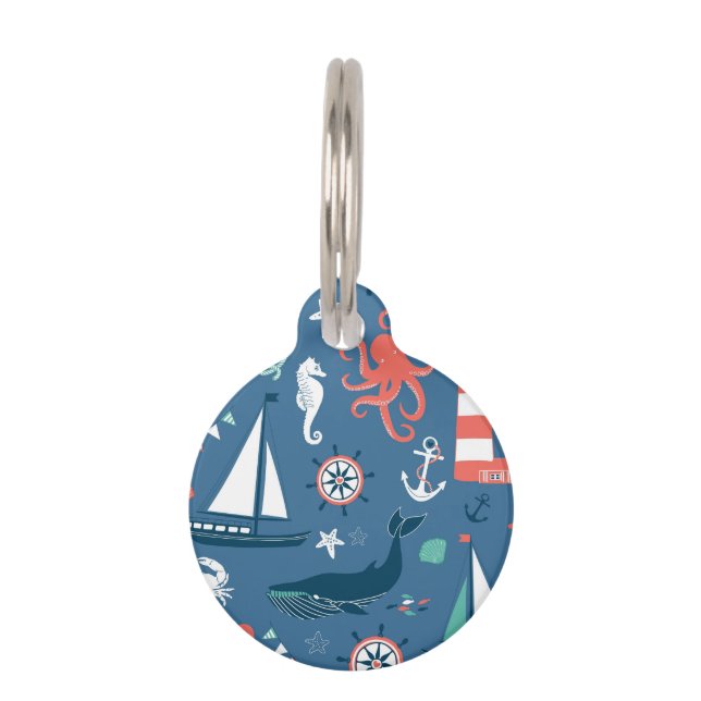 Fun Nautical Graphic Pattern Pet Tag (Front)
