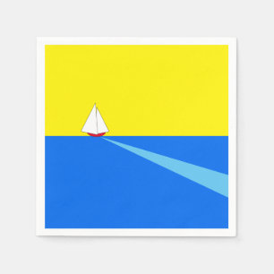 Fun Nautical Lemon Yellow Blue Boat Calm Sea Napkin