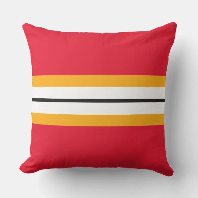 Fun Nautical Red Yellow Black White Racing Stripes Cushion (Front)
