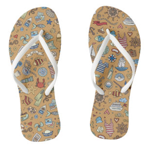 Fun Nautical, Tan Coastal Designed Flip-flops! Flip Flops