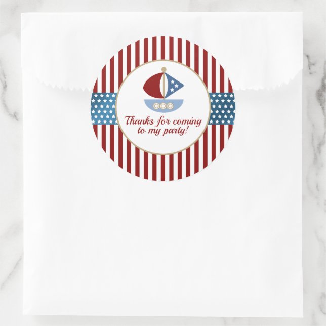 Fun Nautical Theme Birthday Party Classic Round Sticker (Bag)