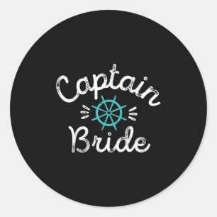 Fun Nautical Wedding Matching Groom Ship Wheel Cap Classic Round Sticker