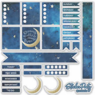 Fun Navy Blue & Gold Moon & Stars Planner Stickers