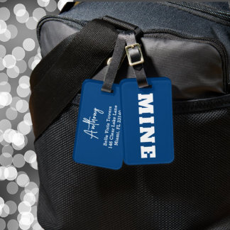 Fun Navy White MINE Personalised Luggage Tag