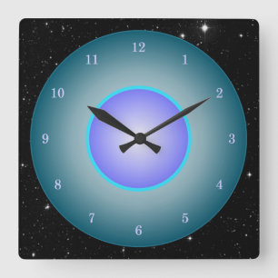 Fun Neon Aqua/Purple/Blue w/Stars Square Wall Clock