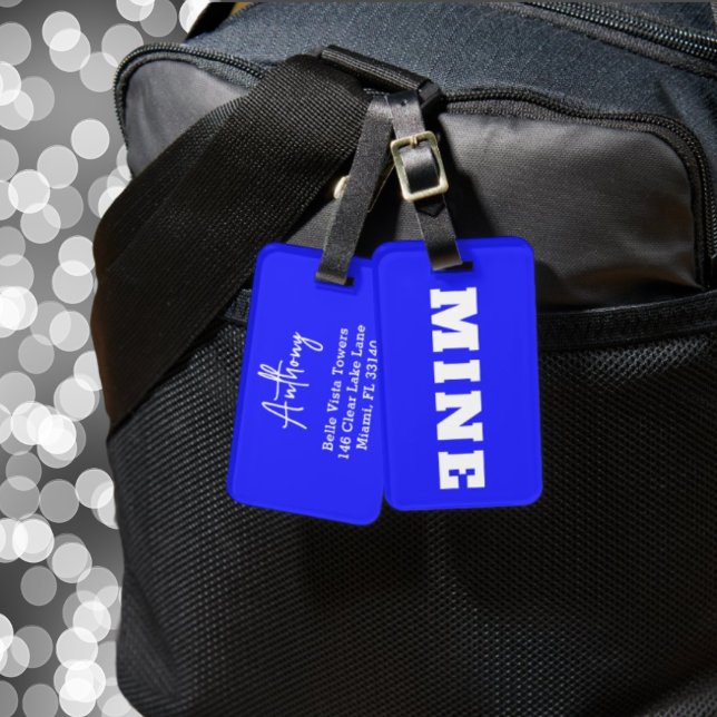 Fun Neon Blue White MINE Custom Luggage Tag (Creator Uploaded)