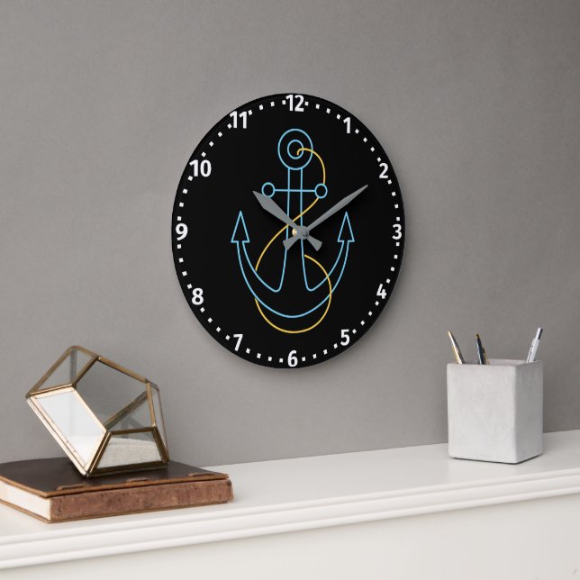 Fun Neon Boat Anchor Large Clock (Office)