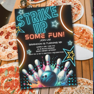 Fun Neon Bowling Birthday Party Invitation