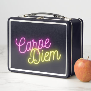 Fun Neon Carpe Diem Word Art Metal Lunch Box