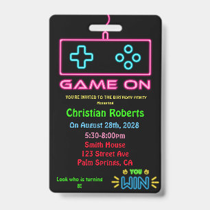 Fun Neon Gamer Birthday Birthday Party ID Badge