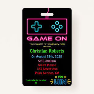Fun Neon Gamer Birthday Birthday Party ID Badge