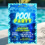 Fun Neon Glow Blue Green Pool Party Boys Birthday Invitation<br><div class="desc">Bright neon glowing pool party design in neon blue and green,  perfect for indoor or outdoor pool swimming parties for boys or girls.</div>