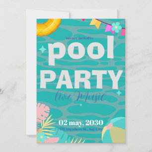Fun Neon Glow Blue Green Pool Party Boys Birthday Invitation