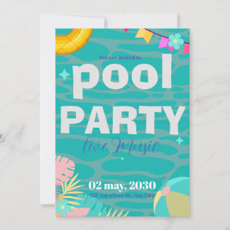 Fun Neon Glow Blue Green Pool Party Boys Birthday Invitation