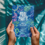 Fun Neon Pool Party Birthday Invitation<br><div class="desc">Turn your next birthday celebration into a glowing spectacle with our cutting-edge Neon Pool Party Invitations. These exquisite invites boast a vibrant water background embellished with playful neon images and a contemporary pool party layout. Every element is customisable to fit your unique details. With these invitations, your summer bash is...</div>