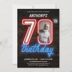 Fun Neon Retro 70th Birthday Party Invitation