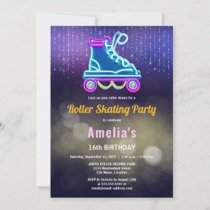 Fun Neon Roller Skating Birthday Party Invitation