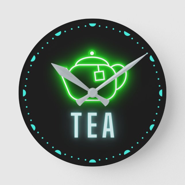 Fun Neon Teapot   Round Clock (Front)