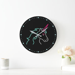 Fun Neon Unicorn Large Clock