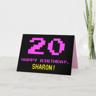 Fun, Nerdy, Geeky, Pink, 8-Bit Style 20th Birthday Card