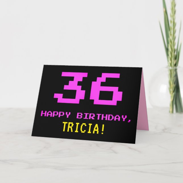 Fun, Nerdy, Geeky, Pink, 8-Bit Style 36th Birthday Card (Front)