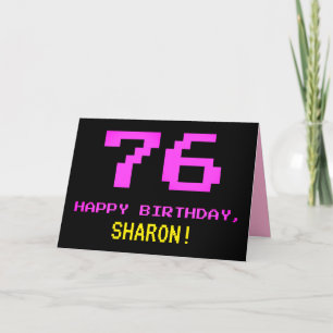 Fun, Nerdy, Geeky, Pink, 8-Bit Style 76th Birthday Card