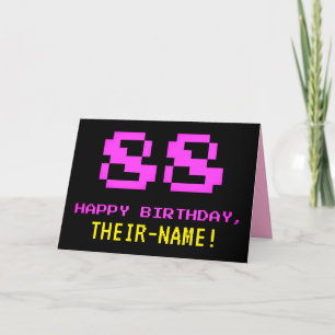 Fun, Nerdy, Geeky, Pink, 8-Bit Style 88th Birthday Card