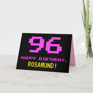 Fun, Nerdy, Geeky, Pink, 8-Bit Style 96th Birthday Card