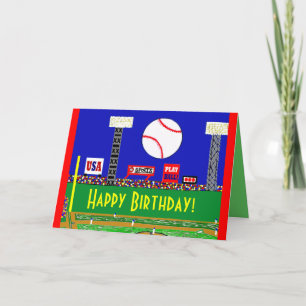 Fun New Baseball Happy Birthday Card or Invitation