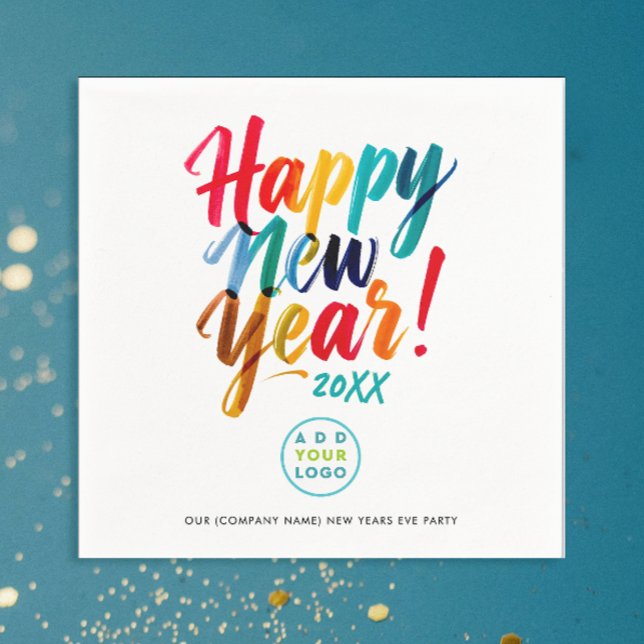Fun New Year Eve Colourful Brush Typo Business Log Napkin (Creator Uploaded)