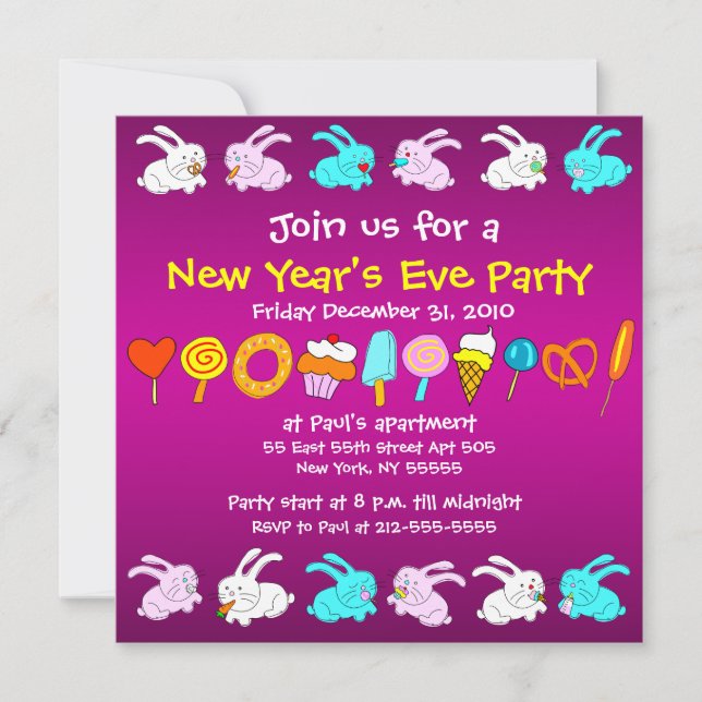 Fun New Year Eve Party Invitation Year Of The Rabb (Front)