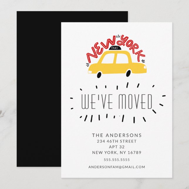 Fun New York Yellow Cab Moving Announcement Card (Front/Back)