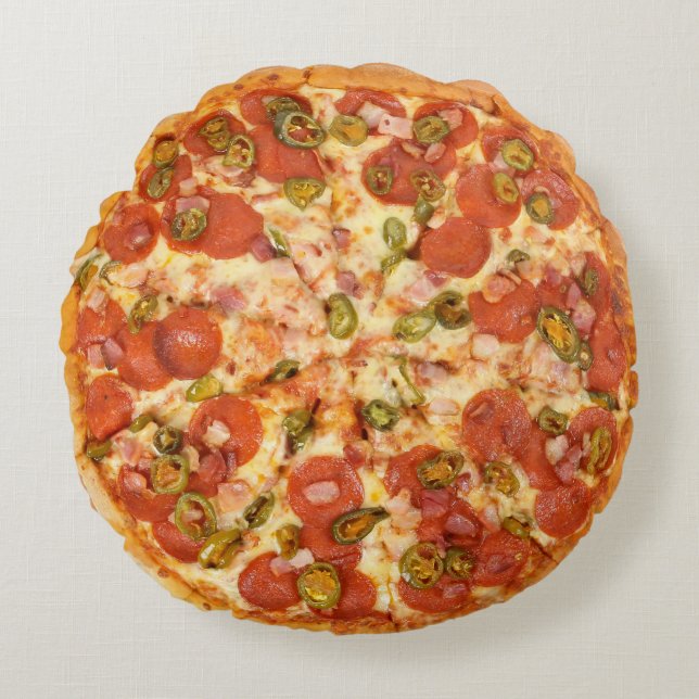 Fun Novelty Cool Cheese Pizza Grill Party Food Round Cushion (Front)