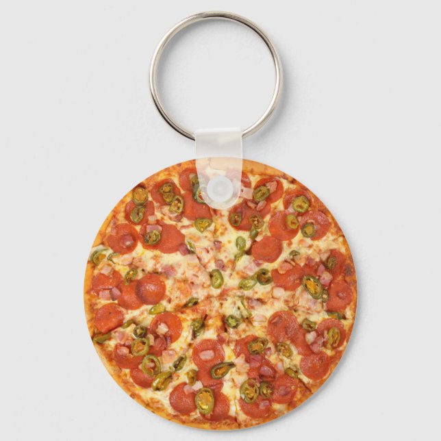 Fun Novelty Cool Food Pizza Theme Kitchen Key Ring (Front)