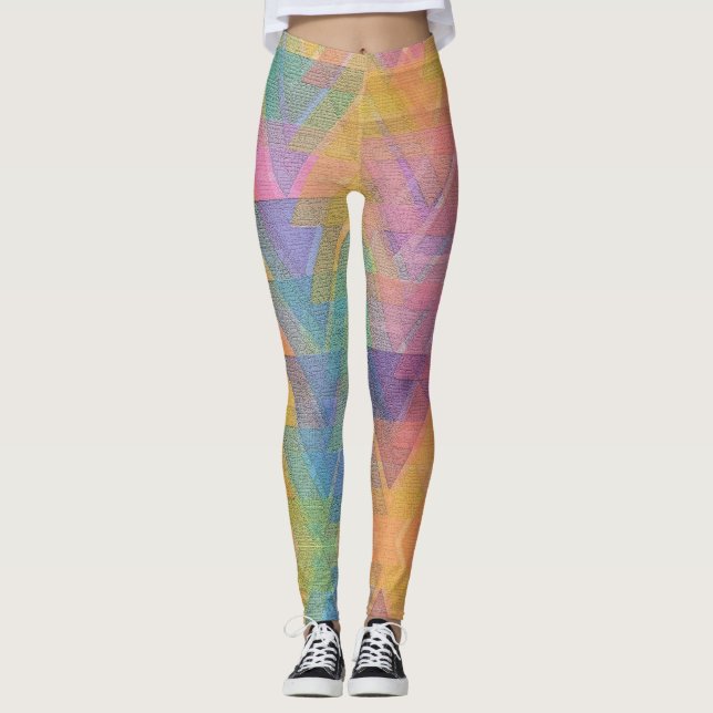 Fun Novelty Geometric Triangle Colourful Abstract Leggings (Front)