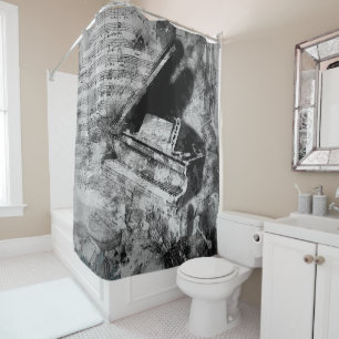 Fun Novelty Piano Music Notes Collage Art Shower Curtain