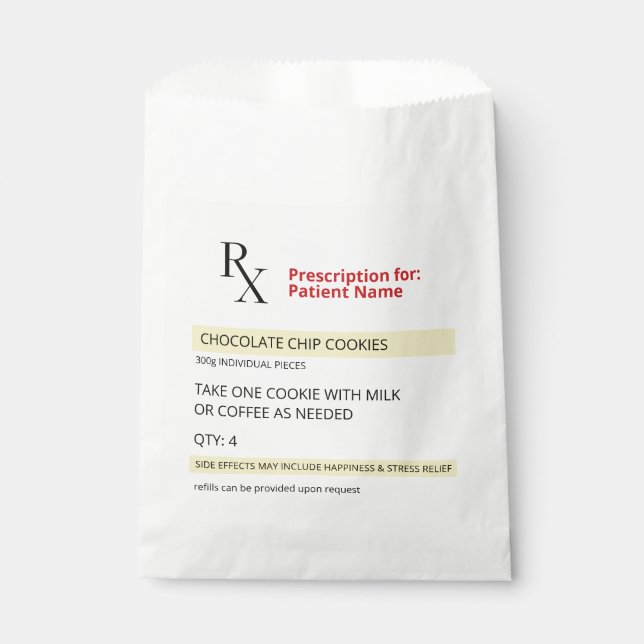 Fun Novelty Rx Prescription Label Cookies Favour Bags (Front)