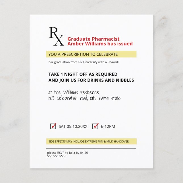 Fun Novelty Rx Prescription Pharmacy Graduation In (Front)