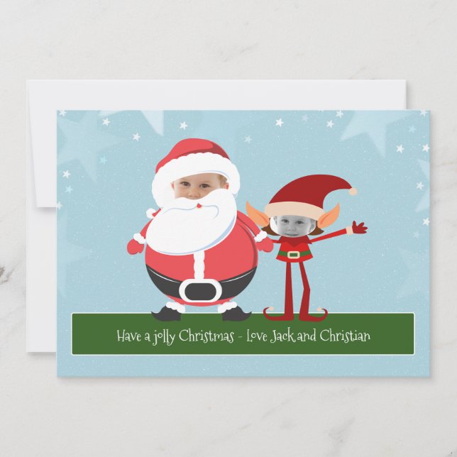 Fun Novelty Santa And Elf Christmas Personalised Holiday Card (Front)