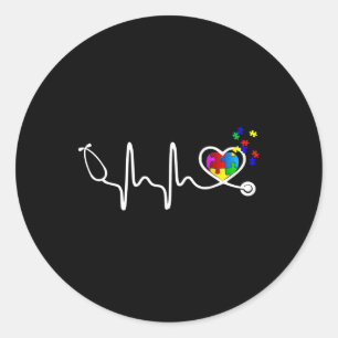 Fun Nurse Autism Puzzle Stethoscope Heart 1 Classic Round Sticker