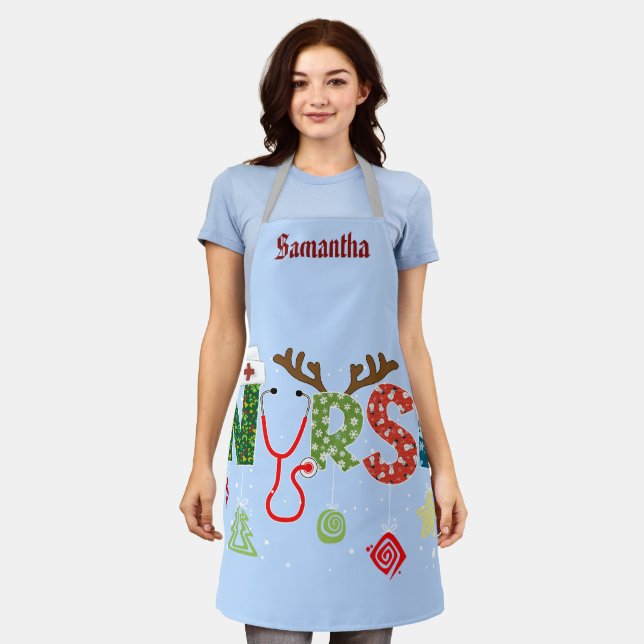 Fun Nurse Christmas apron. Editable name Apron (Worn)